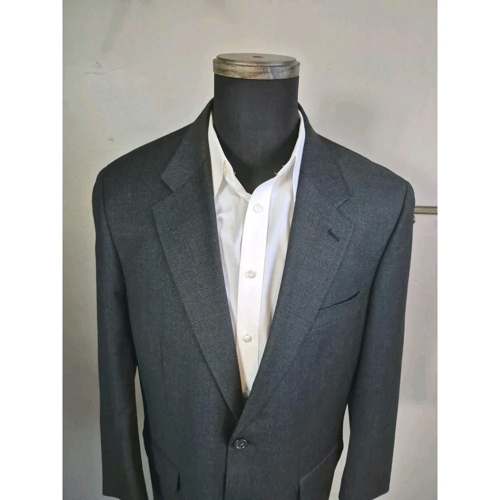 Jones New York Mens 40R Wool Cashmere Sport Coat Gray Plaid 2 Button Blazer USA